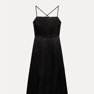 Elegant Black Open back Strappy Dress (100% Linen)